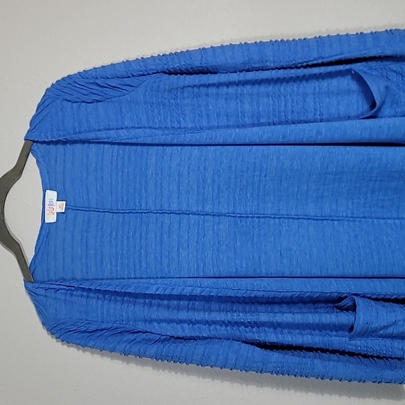 Lularoe Sarah Long Duster Open Cardigan Size XS Blue Textured Long Sleeve Ribbed - Picture 2 of 14